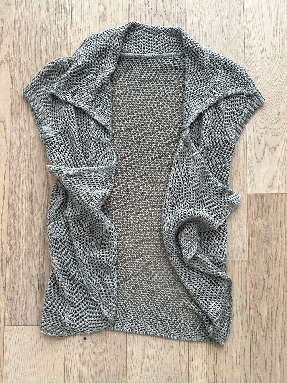 Light Gray Open Knit Short Sleeve Cardigan Sweater